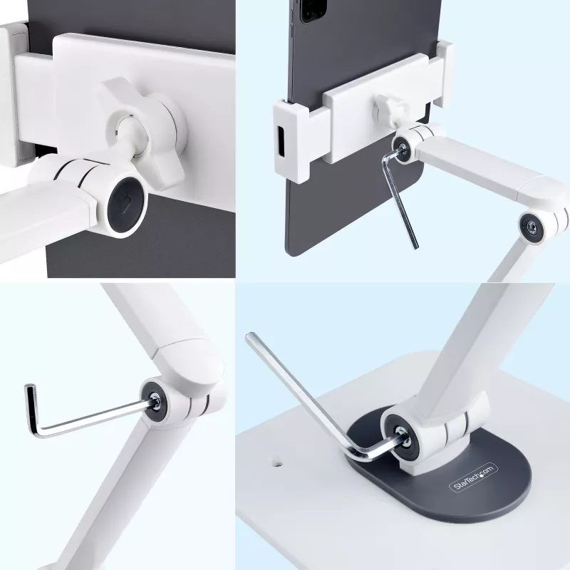 StarTech.com Verstellbarer Tablet-Ständer für Schreibtisch – wandmontierbar – Kapazität 1 kg – Ergonomisch gelenkiger Universal-Tablet-Ständer – Tablet-Halterung für Schreibtisch schwenkbar/drehbar/rotierbar