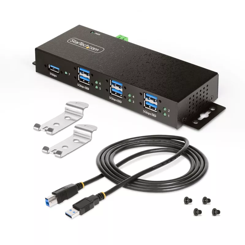 StarTech.com 5G7AINDRM-USB-A-HUB Schnittstellen-Hub USB 3.2 Gen 1 (3.1 Gen 1) Type-B 5000 Mbit/s Schwarz