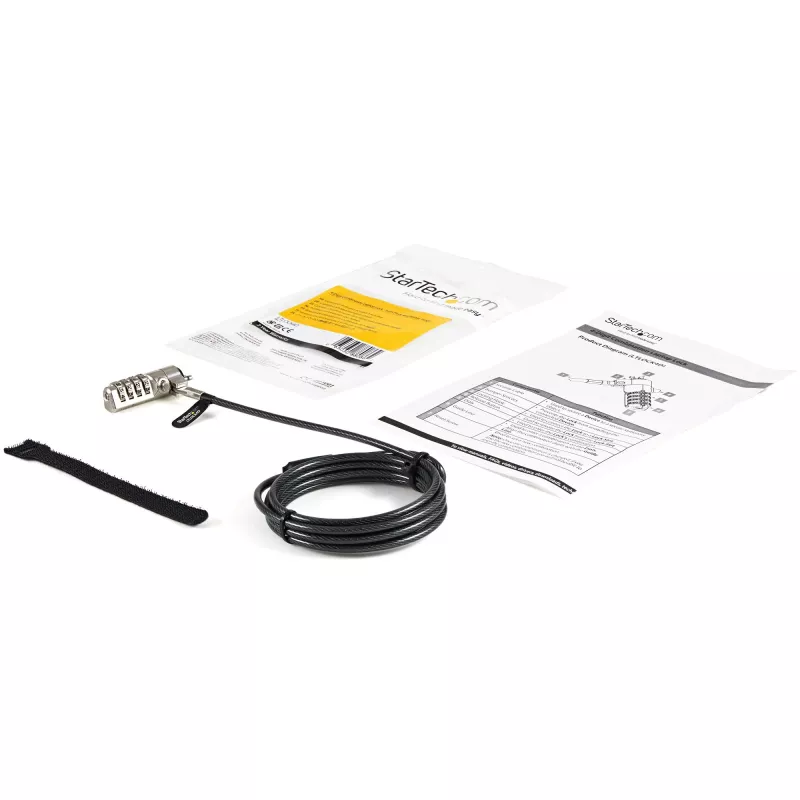 StarTech.com 6.5ft (2m) Laptop-Kabelschloss – 4-stelliges Kombinations-Laptop-/Desktop-Sicherheitskabelschloss für K-Slot-Geräte/Computer/Monitore – tragbares, diebstahlsicheres, vinylbeschichtetes Stahlkabelschloss