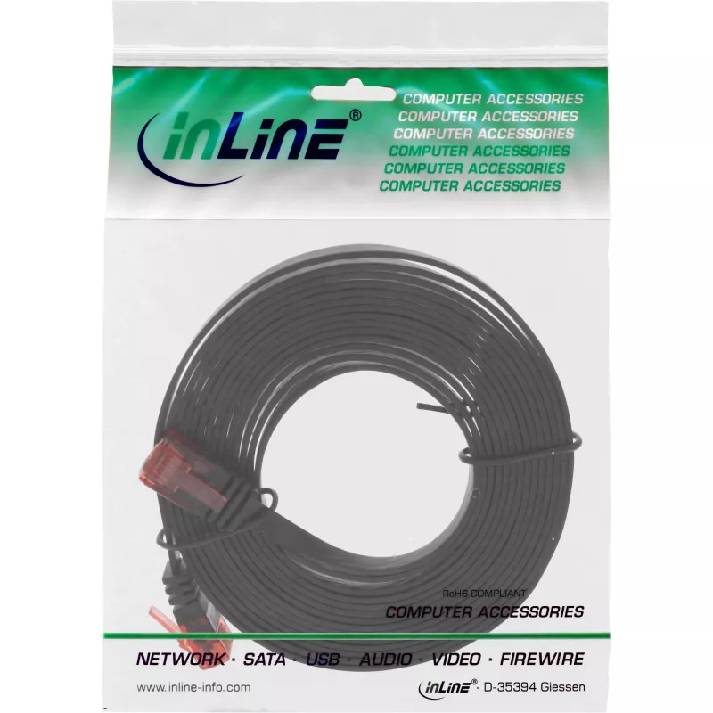 InLine Flaches Ultraslim Patchkabel U/UTP Cat.6 Gigabit-fähig schwarz 1,5 m