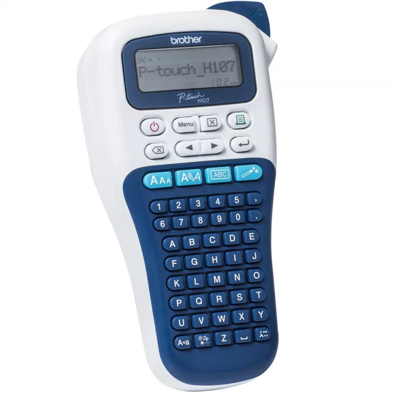 Etikettendrucker Brother PT-H107B — Thermotransfer, 180×180 DPI, 20 mm/s, TZe-Bänder 3,5/6/9/12 mm, LCD, AAA-Batterie