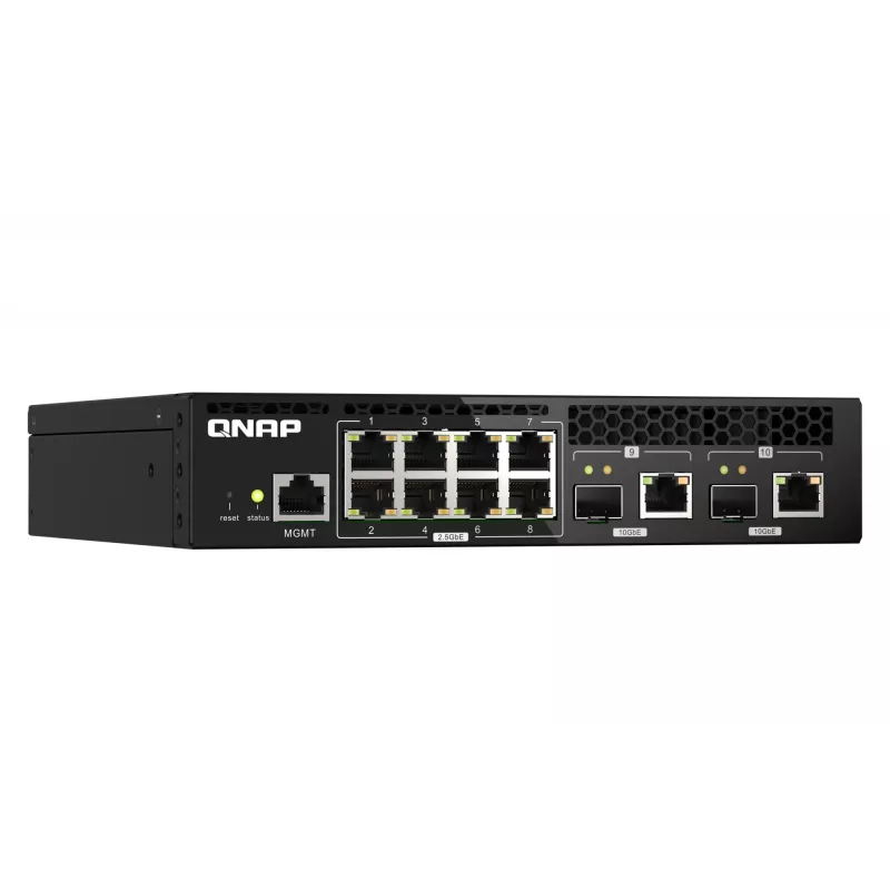 QNAP QSW-M2108R-2C Managed-L2-Switch, 8 x 2,5GbE + 2 x 10GbE SFP+/RJ-45-Kombiports, halbe Breite, rackmontierbar