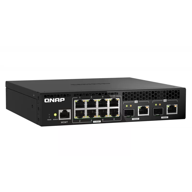 QNAP QSW-M2108R-2C Managed-L2-Switch, 8 x 2,5GbE + 2 x 10GbE SFP+/RJ-45-Kombiports, halbe Breite, rackmontierbar