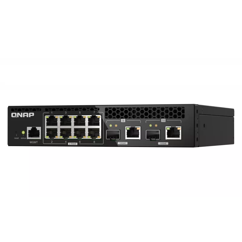 QNAP QSW-M2108R-2C Managed-L2-Switch, 8 x 2,5GbE + 2 x 10GbE SFP+/RJ-45-Kombiports, halbe Breite, rackmontierbar
