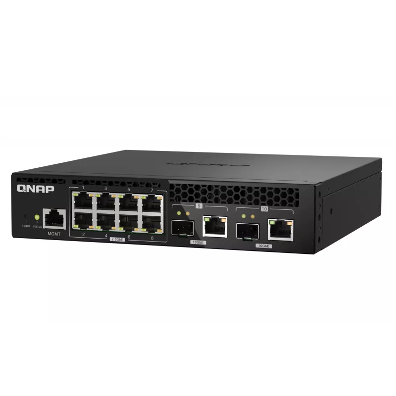 QNAP QSW-M2108R-2C Managed-L2-Switch, 8 x 2,5GbE + 2 x 10GbE SFP+/RJ-45-Kombiports, halbe Breite, rackmontierbar