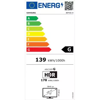 Samsung BE75D-H Digital Signage flach Panel 190,5 cm (75 Zoll) LED Wi-Fi 4K Ultra HD Schwarz Tizen 16/7