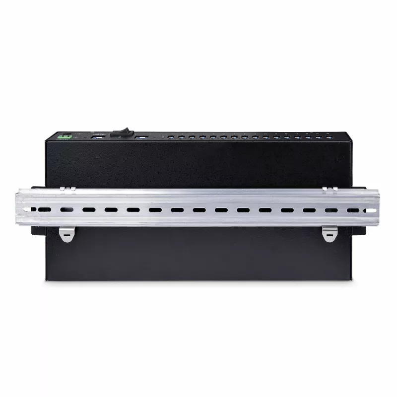 StarTech.com 16-Port Industrial USB 5Gbps Hub mit Netzteil, Metallgehäuse, montierbar, ESD-Schutz, Klemmleisten-Stromversorgung, USB-Ladefunktion, Dual-Host-Umschalter – TAA
