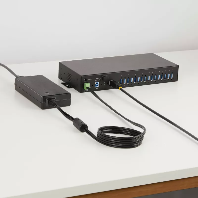 StarTech.com 16-Port Industrial USB 5Gbps Hub mit Netzteil, Metallgehäuse, montierbar, ESD-Schutz, Klemmleisten-Stromversorgung, USB-Ladefunktion, Dual-Host-Umschalter – TAA