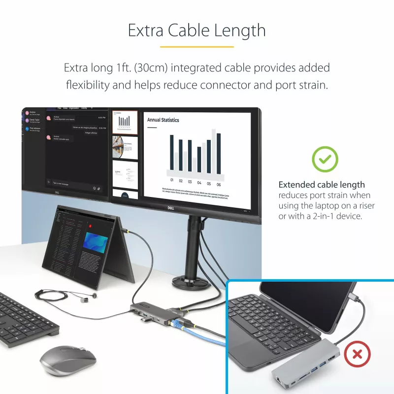 StarTech.com USB-C Triple-Monitor Multiport-Adapter, Dual 4K 60 Hz + 4K 30 Hz HDMI & DisplayPort, 4-Port USB-Hub, 100 W PD Pass-Through, GbE, SD/MicroSD-Kartenleser