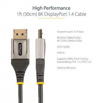 StarTech.com 1ft (30cm) DisplayPort 1.4 Kabel - 8K 60Hz HDR10 - Ultra HD 4K 120Hz Video - DP 1.4 Kabel - Für Monitore/Displays - DisplayPort auf DisplayPort Kabel - M/M