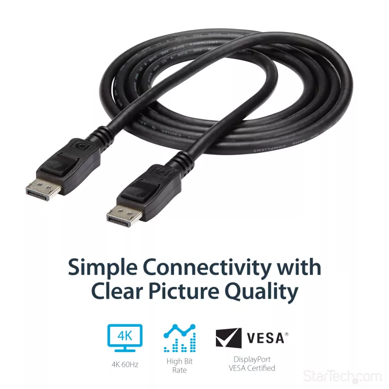 StarTech.com 1,8 m (6ft) DisplayPort 1.2 Kabel – 4K x 2K Ultra HD VESA-zertifiziertes DisplayPort-Kabel – DP-auf-DP-Kabel für Monitor – DP-Video-/Displaykabel – verriegelbare DP-Stecker