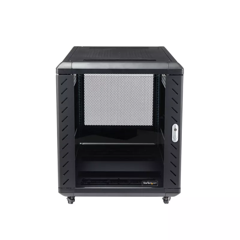 StarTech.com 4-Pfosten 12U Serverschrank, abschließbarer 19-Zoll-Datenschrank für Computer-/AV-/IT-Ausrüstung, Büro-/Heimnetzwerk-Rack mit Rollen & verstellbaren Montageschienen