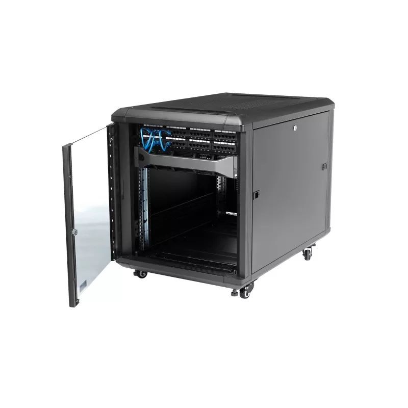 StarTech.com 4-Pfosten 12U Serverschrank, abschließbarer 19-Zoll-Datenschrank für Computer-/AV-/IT-Ausrüstung, Büro-/Heimnetzwerk-Rack mit Rollen & verstellbaren Montageschienen