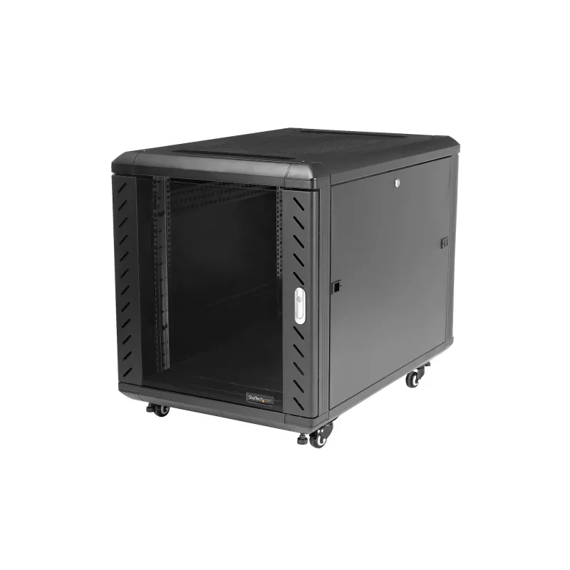 StarTech.com 4-Pfosten 12U Serverschrank, abschließbarer 19-Zoll-Datenschrank für Computer-/AV-/IT-Ausrüstung, Büro-/Heimnetzwerk-Rack mit Rollen & verstellbaren Montageschienen