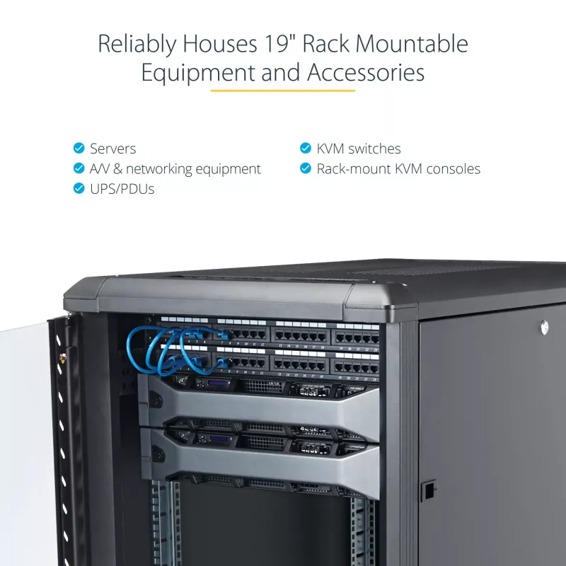 StarTech.com 4-Pfosten 12U Serverschrank, abschließbarer 19-Zoll-Datenschrank für Computer-/AV-/IT-Ausrüstung, Büro-/Heimnetzwerk-Rack mit Rollen & verstellbaren Montageschienen