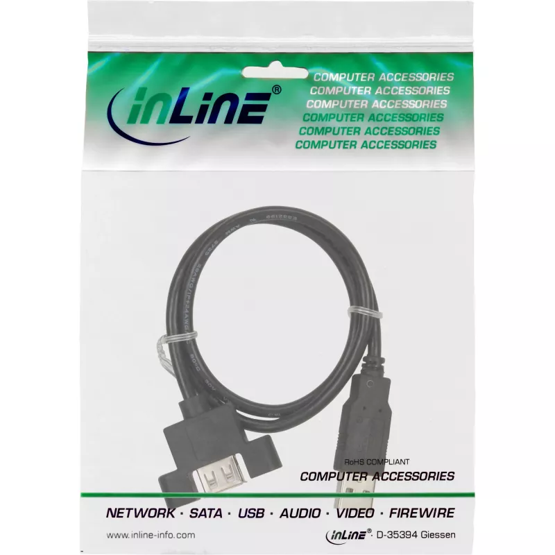 InLine USB 2.0 Adapterkabel Typ A Stecker / A Buchse für Slotblende, 0,6 m