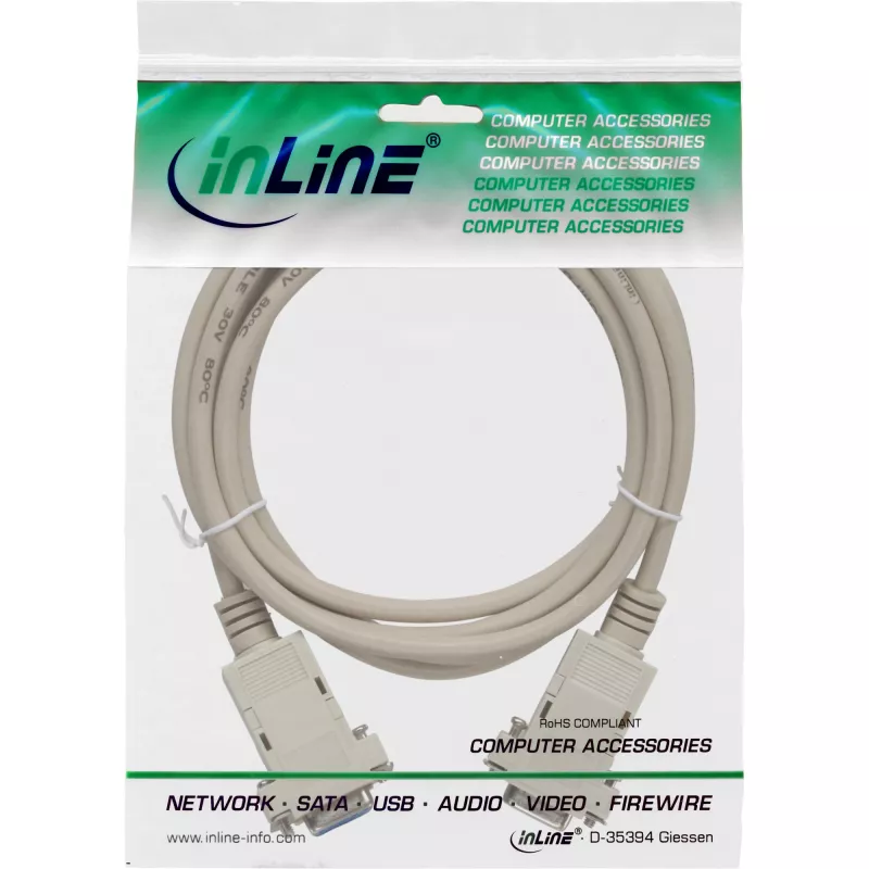 InLine Nullmodem-Kabel DB9 Buchse / Buchse, konfektioniert, grau, 2 m