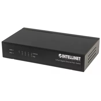 Intellinet 5-Port Gigabit Ethernet PoE+ Switch, 4 x PSE Ports, IEEE 802.3at/af Power over Ethernet (PoE+/PoE) konform, 60 W, Desktop