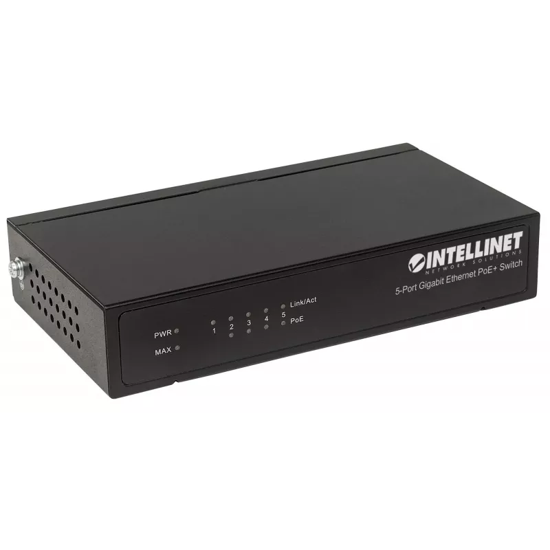Intellinet 5-Port Gigabit Ethernet PoE+ Switch, 4 x PSE Ports, IEEE 802.3at/af Power over Ethernet (PoE+/PoE) konform, 60 W, Desktop