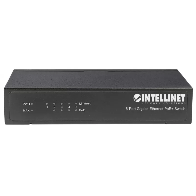 Intellinet 5-Port Gigabit Ethernet PoE+ Switch, 4 x PSE Ports, IEEE 802.3at/af Power over Ethernet (PoE+/PoE) konform, 60 W, Desktop