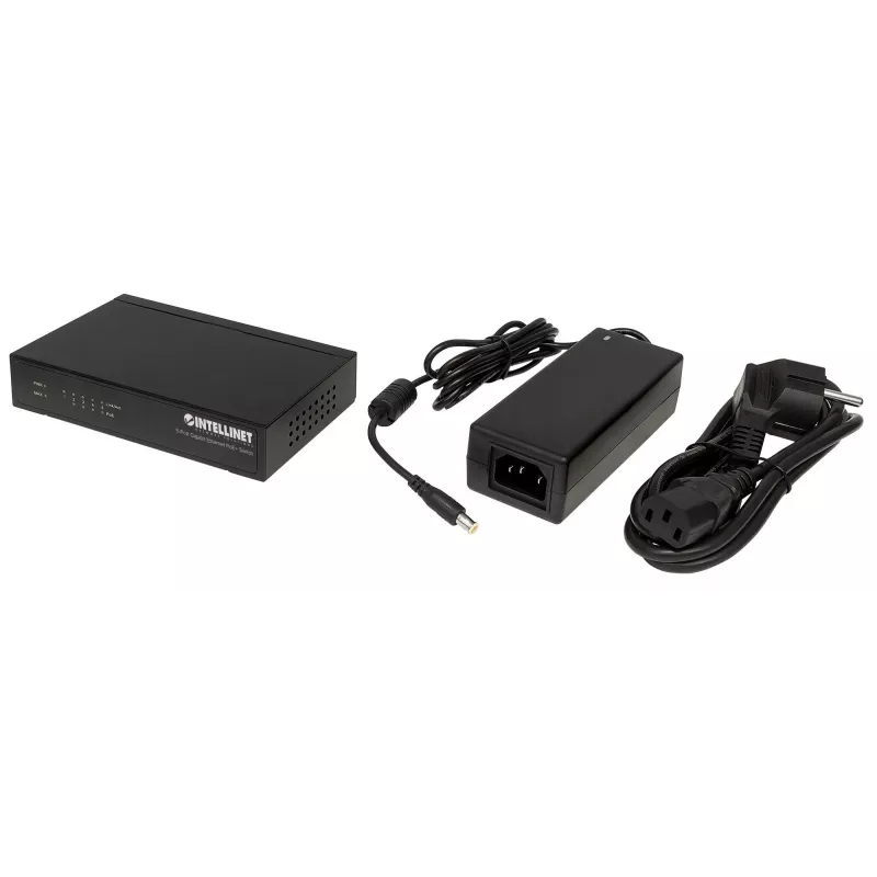 Intellinet 5-Port Gigabit Ethernet PoE+ Switch, 4 x PSE Ports, IEEE 802.3at/af Power over Ethernet (PoE+/PoE) konform, 60 W, Desktop