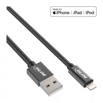 InLine Lightning USB-Kabel, für iPad, iPhone, iPod, schwarz/alu, 2m MFi-zertifiziert