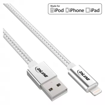 InLine Lightning USB-Kabel, für iPad, iPhone, iPod, silber/alu 1 m MFi-zertifiziert