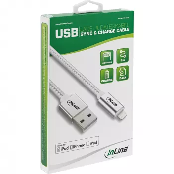 InLine Lightning USB-Kabel, für iPad, iPhone, iPod, silber/alu 1 m MFi-zertifiziert