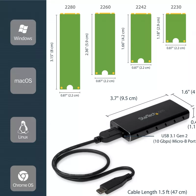 StarTech.com M.2 SSD-Gehäuse für M.2 SATA SSDs - USB 3.1 (10 Gbit/s) mit USB-C-Kabel