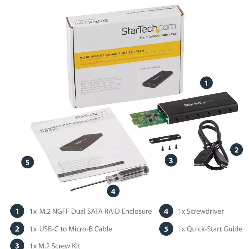 StarTech.com M.2 SSD-Gehäuse für M.2 SATA SSDs - USB 3.1 (10 Gbit/s) mit USB-C-Kabel