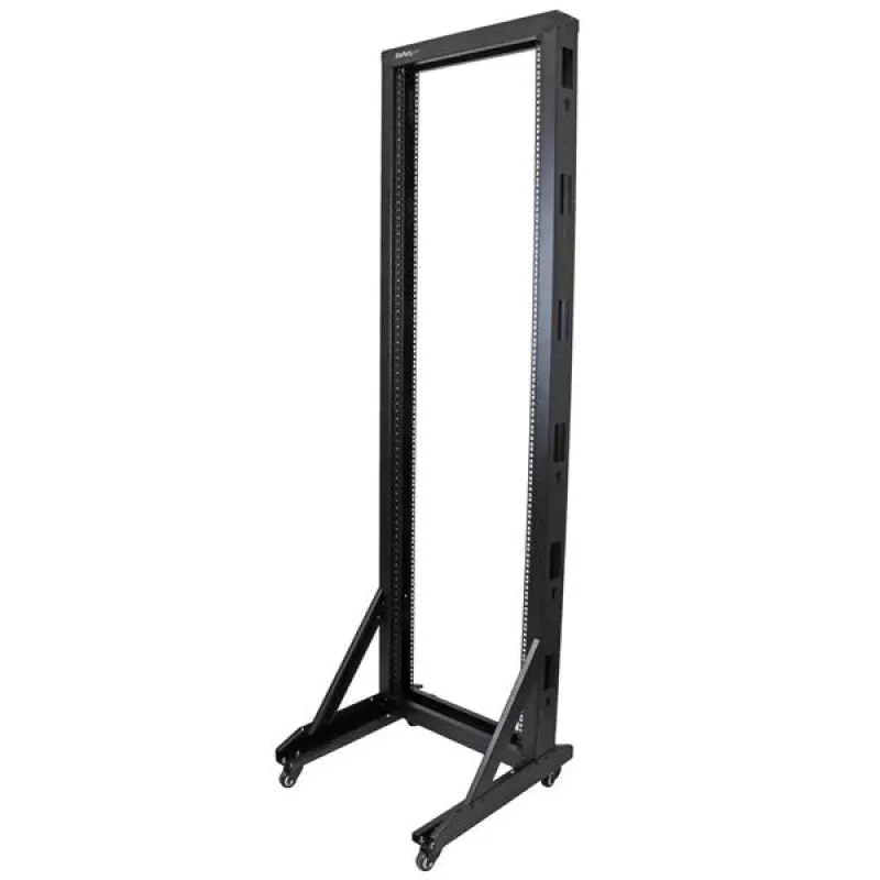 StarTech.com 2-Post 42U Mobiles Open-Frame-Serverrack, Zwei-Pfosten 19-Zoll Netzwerkrack mit Rollen, Fahrbares offenes Rack für AV/Daten/Medien/IT-Ausrüstung, Computerrack für Zuhause/Büro - Laufrollen inklusive
