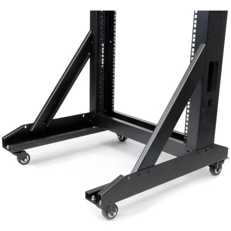 StarTech.com 2-Post 42U Mobiles Open-Frame-Serverrack, Zwei-Pfosten 19-Zoll Netzwerkrack mit Rollen, Fahrbares offenes Rack für AV/Daten/Medien/IT-Ausrüstung, Computerrack für Zuhause/Büro - Laufrollen inklusive