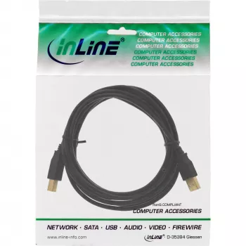 USB 2.0 Kabel Typ A Stecker / Typ B Buchse schwarz vergoldet 0,3m InLine 34503S