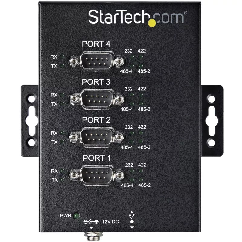 StarTech.com 4 Port Serial Hub USB auf RS232/RS485/RS422 Adapter - Industrieller USB 2.0 auf DB9 Seriell Konverter Hub - IP30-zertifiziert - Hutschienenmontierbarer serieller Metall-Hub - 15kV ESD-Schutz