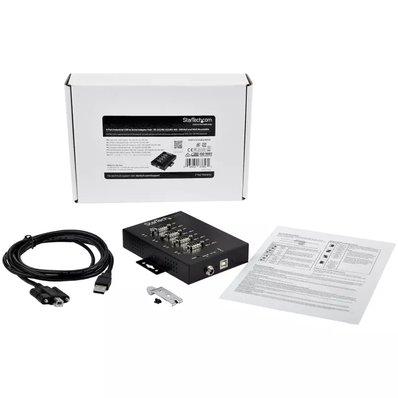 StarTech.com 4 Port Serial Hub USB auf RS232/RS485/RS422 Adapter - Industrieller USB 2.0 auf DB9 Seriell Konverter Hub - IP30-zertifiziert - Hutschienenmontierbarer serieller Metall-Hub - 15kV ESD-Schutz