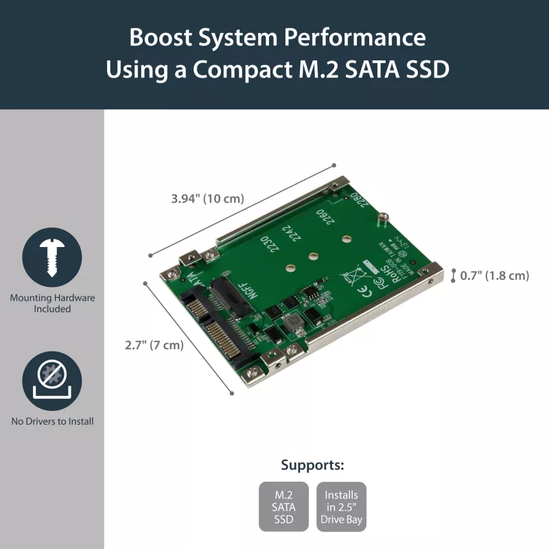 StarTech.com M.2 SATA SSD auf 2,5 Zoll SATA Adapter - M.2 NGFF zu SATA Konverter - 7mm - Open-Frame Halterung - M2 Festplattenadapter