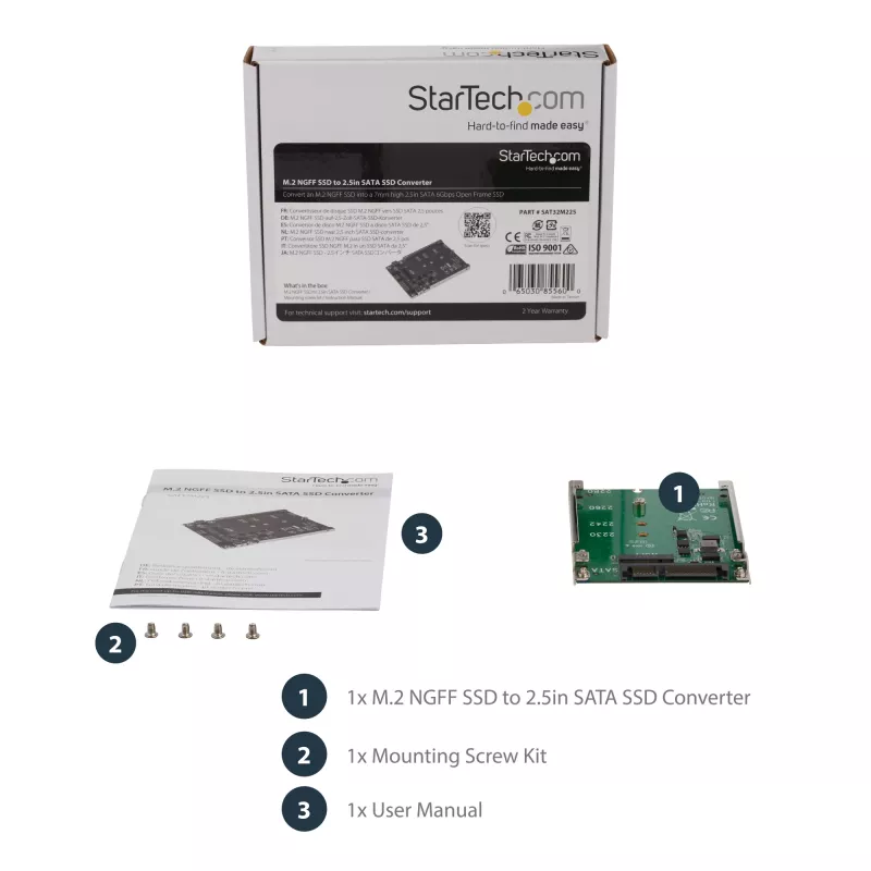 StarTech.com M.2 SATA SSD auf 2,5 Zoll SATA Adapter - M.2 NGFF zu SATA Konverter - 7mm - Open-Frame Halterung - M2 Festplattenadapter