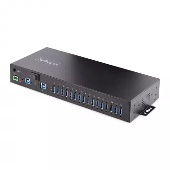 StarTech.com 16-Port Industrial USB 3.0 Hub 5Gbps, Metall, DIN-/Oberflächen-/Rack-Montage, ESD-Schutz, Klemmenblock-Stromversorgung, bis zu 120 W gemeinsame USB-Ladung, Dual-Host-Hub/Switch