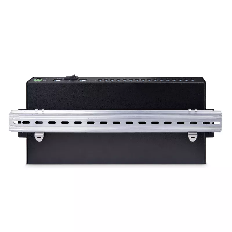 StarTech.com 16-Port Industrial USB 3.0 Hub 5Gbps, Metall, DIN-/Oberflächen-/Rack-Montage, ESD-Schutz, Klemmenblock-Stromversorgung, bis zu 120 W gemeinsame USB-Ladung, Dual-Host-Hub/Switch