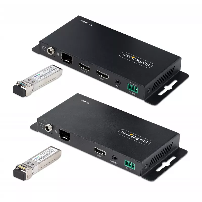 StarTech.com 4K HDMI over Fiber Extender Kit, 4K 60Hz bis zu 1000 m (Single Mode) oder 300 m (Multimode) LC Lichtwellenleiter, HDR, HDCP, 3,5 mm Audio/RS232/IR Extender, Sender- und Empfänger-Set