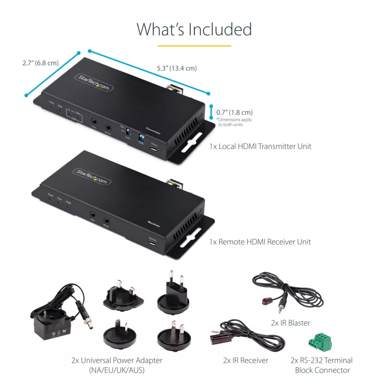 StarTech.com 4K HDMI over Fiber Extender Kit, 4K 60Hz bis zu 1000 m (Single Mode) oder 300 m (Multimode) LC Lichtwellenleiter, HDR, HDCP, 3,5 mm Audio/RS232/IR Extender, Sender- und Empfänger-Set