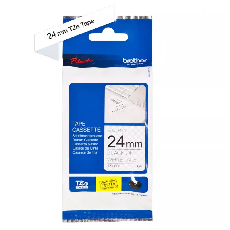 Etikettierband Brother TZE-SE5 — 24 mm x 8 m, schwarz auf weiß