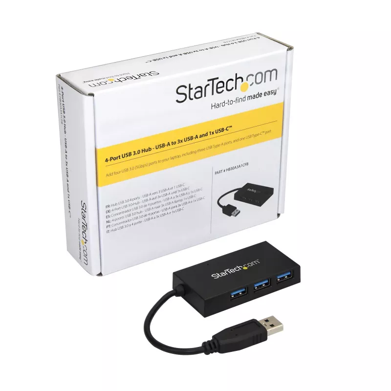 StarTech.com 4 Port USB 3.0 Hub - USB Type-A-Hub mit 1x USB-C & 3x USB-A-Anschlüssen (SuperSpeed 5 Gbit/s) - USB-Bus-Stromversorgung - USB 3.1 Gen 1 Adapter-Hub - Tragbarer/Laptop-USB-Hub