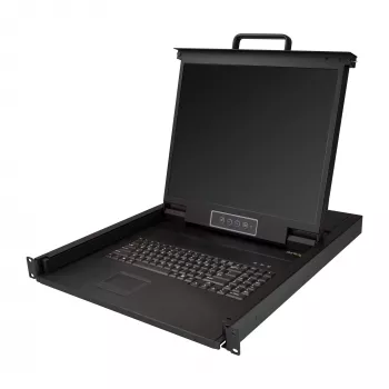 StarTech.com Rackmount KVM-Konsole – Single-Port VGA KVM mit 19-Zoll-LCD-Monitor für Serverschrank – Voll ausgestattete universelle 1HE LCD KVM-Schublade mit Kabeln & Hardware – USB-Unterstützung – 50.000 MTBF