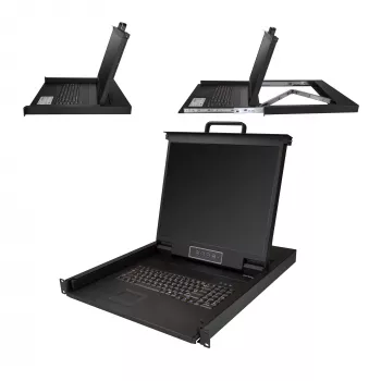 StarTech.com Rackmount KVM-Konsole – Single-Port VGA KVM mit 19-Zoll-LCD-Monitor für Serverschrank – Voll ausgestattete universelle 1HE LCD KVM-Schublade mit Kabeln & Hardware – USB-Unterstützung – 50.000 MTBF