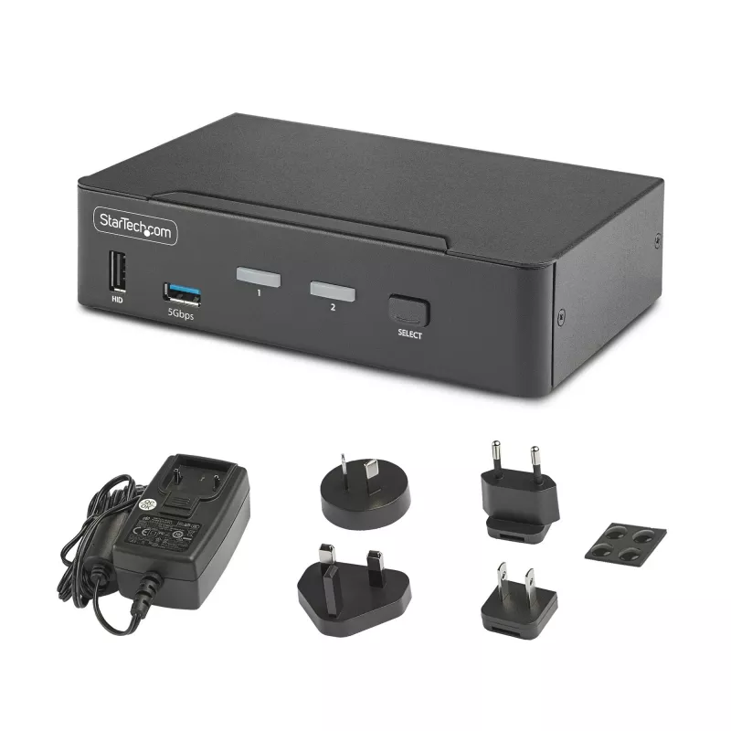 StarTech.com 2-Port DisplayPort KVM-Switch, 8K 60Hz / 4K 144Hz, Einzeldisplay, DP 1.4, 2x USB 3.0 Anschlüsse, 4x USB 2.0 HID Anschlüsse, Drucktasten- & Hotkey-Umschaltung, TAA-konform - betriebssystemunabhängig, Metallgehäuse