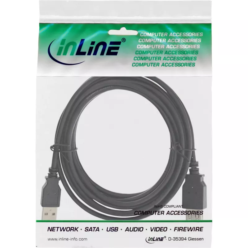 USB 2.0 Verlängerungskabel Typ A Stecker/Buchse InLine 34650B 0,5 m schwarz