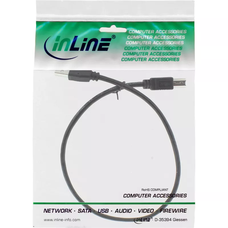 USB 2.0 Kabel Typ A Stecker / B Stecker schwarz 0,5m InLine 34550X