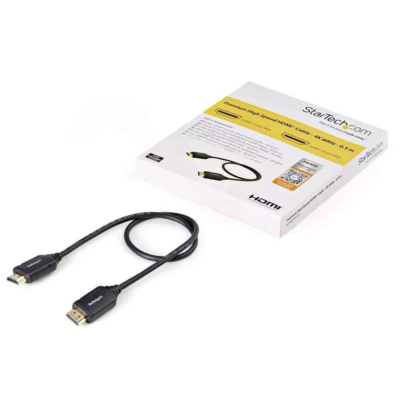 StarTech.com 50 cm Premium-zertifiziertes HDMI 2.0 Kabel mit Ethernet - High Speed Ultra HD 4K 60Hz HDMI Kabel HDR10 - HDMI-Kabel (Stecker/Stecker) - Für UHD-Monitore, Fernseher, Displays