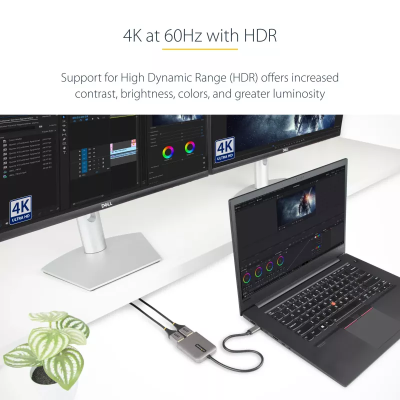 StarTech.com USB-C zu Dual DisplayPort 1.4 Adapter, USB Type-C Multi-Monitor MST Hub, Dual 5K 60Hz DP Laptop Display Extender / Splitter, HDR, Extra langes integriertes Kabel – nur Windows